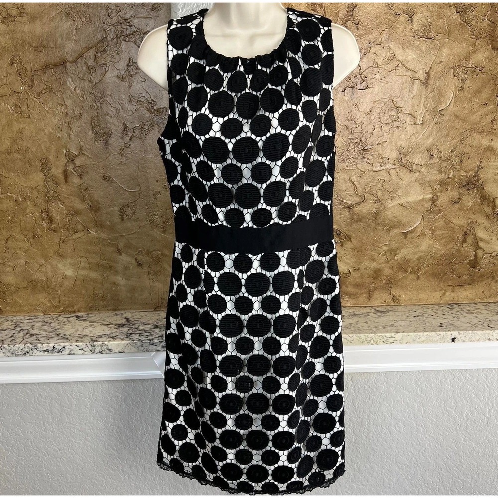 Lilly of New York Dress Womens 6‎ Sleeveless Sheath Knee Length Geo Black White
